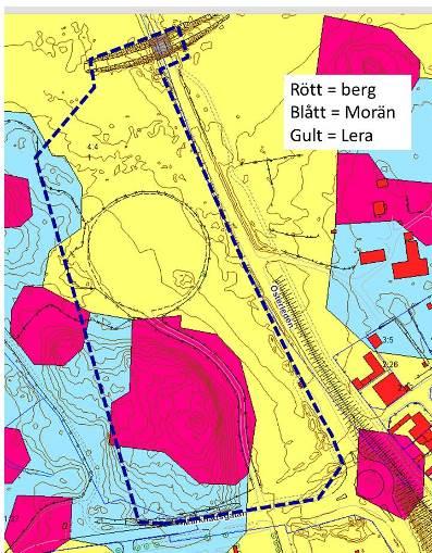 Under leran följer normalt silt och morän på berggrunden. Grundvattennivåns variation inom området är bristfälligt känd.