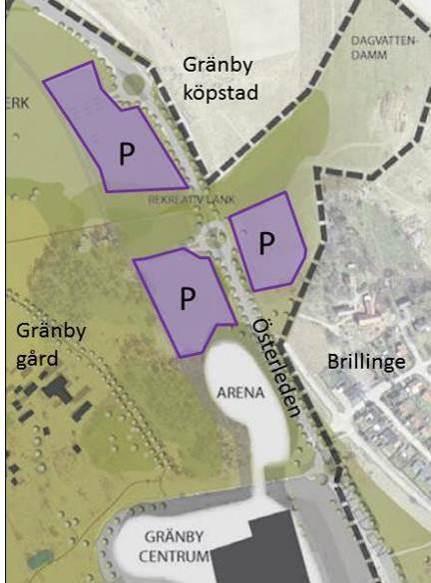 Programområde I programmet föreslogs en ny Arena för ca 8 000 sittplatser med en placering längs med Österledens västra sida och med parkeringsytor förlagda norr om anläggningen.