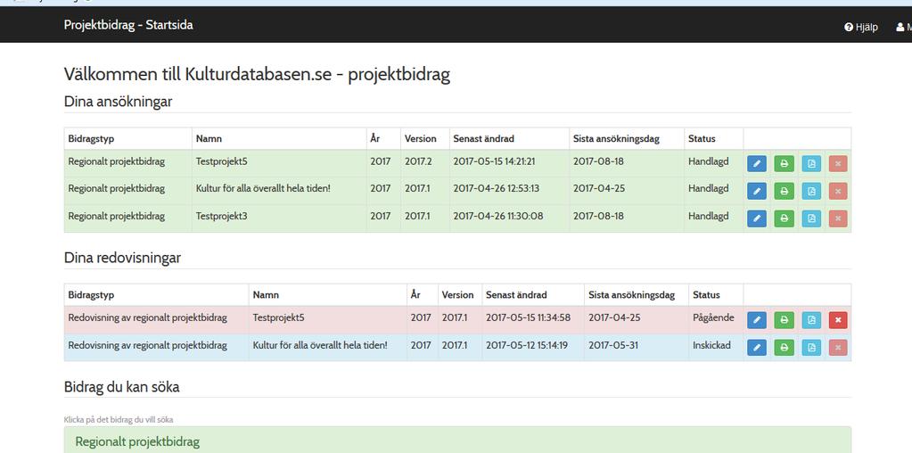 7 (7) Redovisning av beviljat bidrag Då du beviljats ett bidrag, påbörjas automatiskt en redovisning i Kulturdatabasen Projektbidrag.