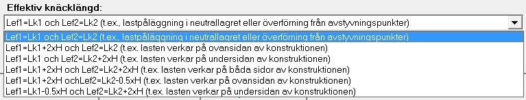 Valmöjligheterna för "Effektiv vippningslängd" är enligt