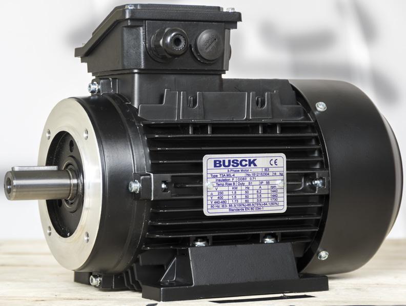 BUSCK IE3 13 IE3 BUSCK elmotor typ T3A och SWE är en robust och flexibel motor med hög prestanda, tillverkad för att tåla den skandinaviska industrins hårda krav på driftsäkerhet och kvalitet.
