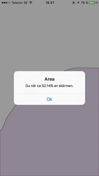 2.4.6 Räckvidd Figur 5. Efter att räckvidden har testats. Tummen dras från samma sida som den hand man använder, används höger hand börjar rörelsen på skärmens högra sida.
