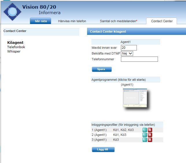 3.8 Inloggning via telefon Agenter som arbetar utan agentprogrammet ringer in till systemet för att logga in sig. Det är t.ex.