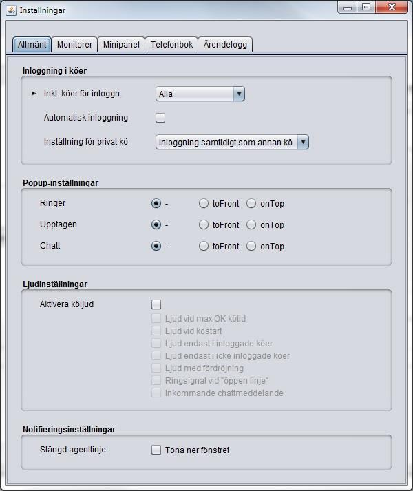 11 Inställningar Under Menyn Agent Inställningar kan agenten själv göra ett antal inställningar efter eget tycke.