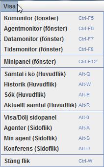 11.9 Menyraden - Visa Visa i menyraden innehåller en rad vyer till både huvudflikar och fönster.