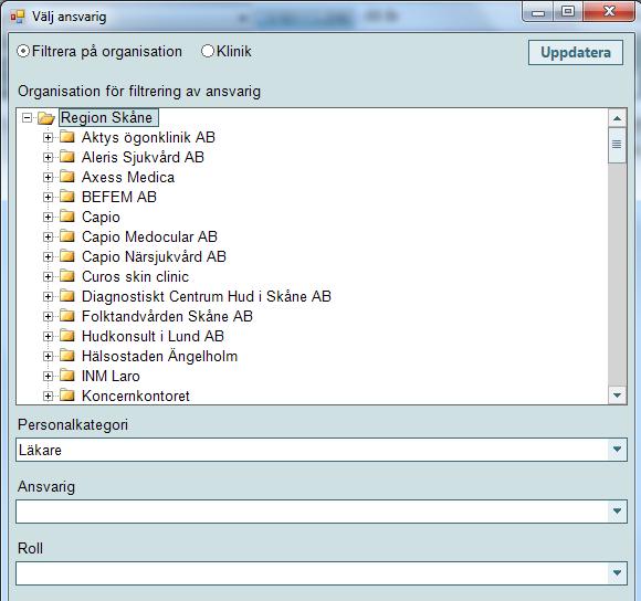 Buggrättningar När man trycker på Filterknappen görs automatiskt en uppdatering av journalen Problem att välj ansvarig läkare.