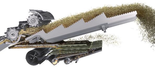 Stegets aktiva vägg bak främjar effektiv frånskiljning av spannmål. Vi har förstärkt det första steget för majsskörd.