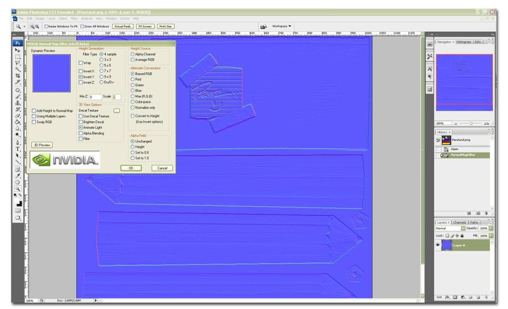 6.4.2 Nvidia normalmap plug-in Nvidias normalmap plug-in är gratis och kan skapa normalmaps från colormaps liknande de i Crazybump.