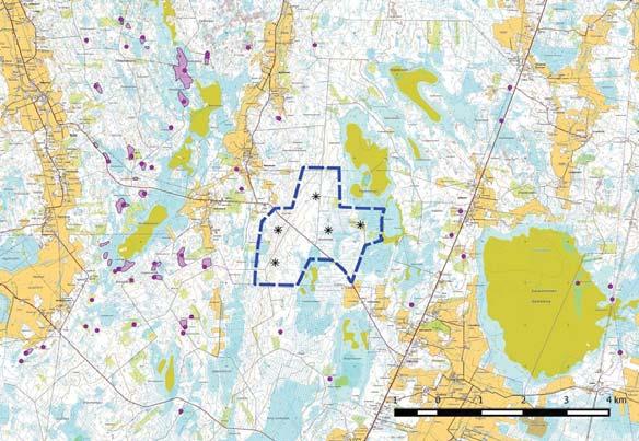Keski-Pohjanmaan ArkeologiaPalvelu Takanebacken vindkraftsprojekt 5 Projektområdet och vindkraftverkens positioner på ortofoto, LMV 1/2017.