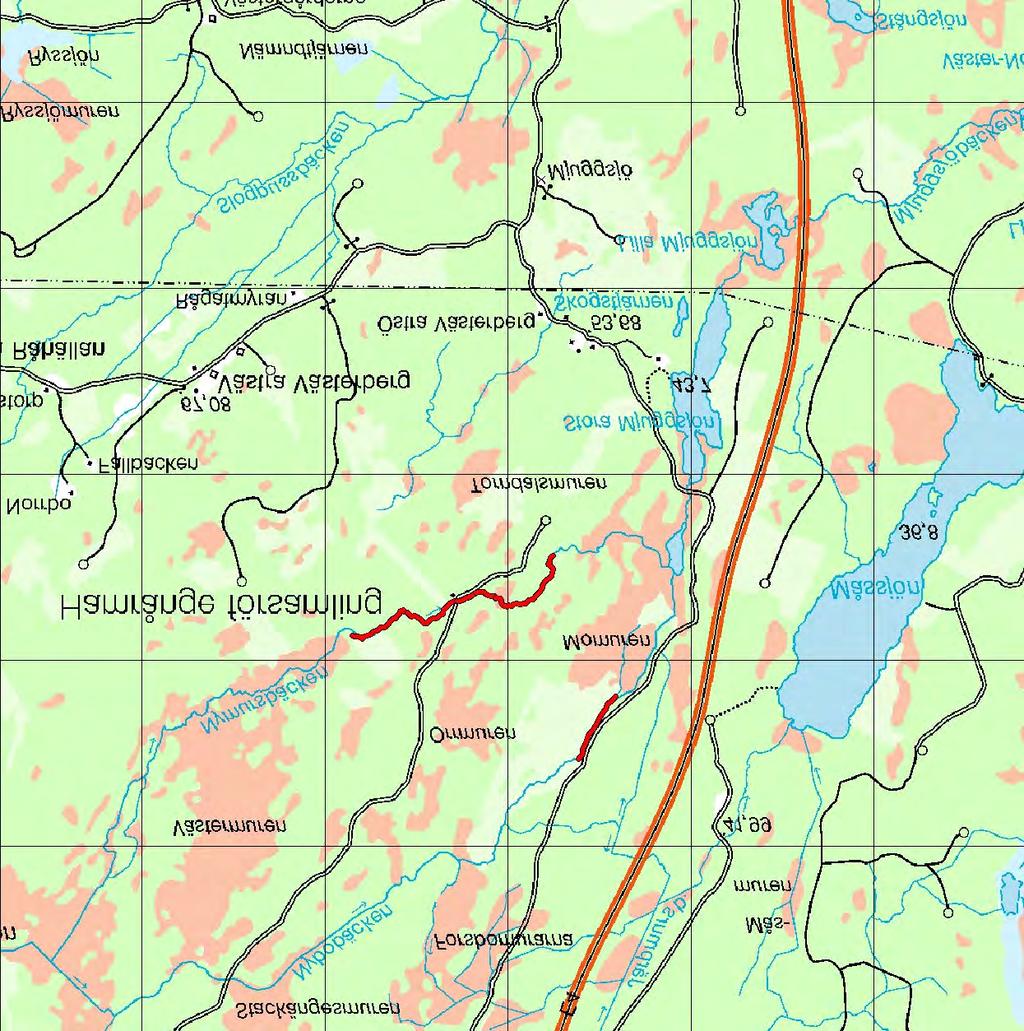 8.11 Avrinningsområde: 50051 Nymursbäcken och Nybobäcken 8.11 Nymursbäcken och Nybobäcken Koord: X: 674743 / Y: 156824 Karta över inventerade delar av Nymursbäcken och Nybobäcken (1 ruta = 1 km 2 ).