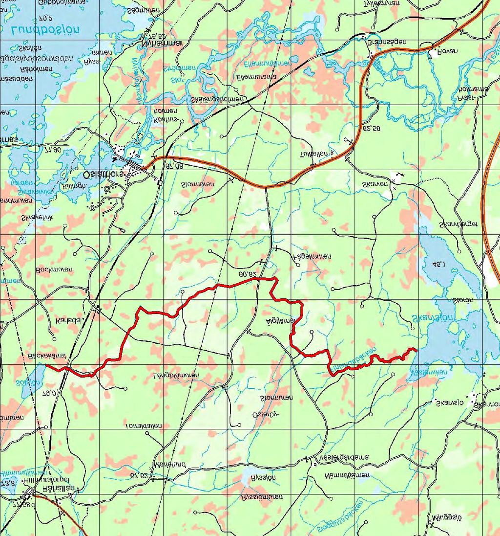8.17 Avrinningsområde: 50051 Finlandsbäcken 8.17 Finlandsbäcken Koord: X: 674278 / Y: 156797 Karta över Finlandsbäcken (1 ruta = 1 km 2 ).