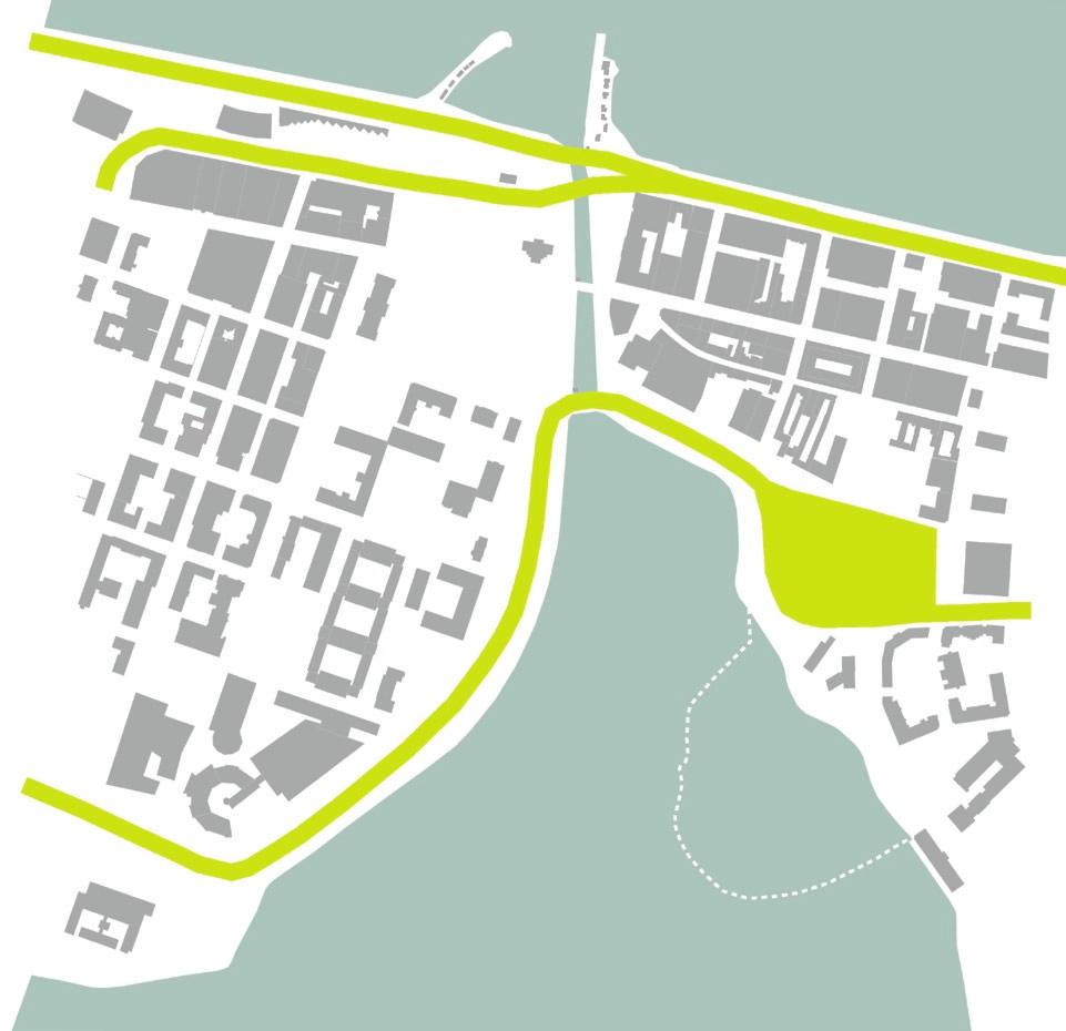 vatten vs stad - ett bebyggelseförslag till Norra Munksjön, Jönköping barriärer barriärer nytt trafiksystem Ställningstagande - Barriärer Eftersom tillgängligheten och kontakten med vattnet idag är