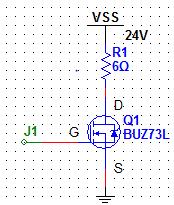 8 } } 8(2p) En resistiv last drivs med hjälp av en transistor av typen BUZ73L, se vidstående figur. Omgivningstemperaturen är 40 C.