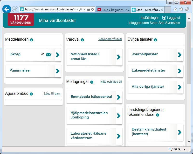 Uthoppsfunktion Invånaren kommer till startsidan i Mina vårdkontakter och klickar på