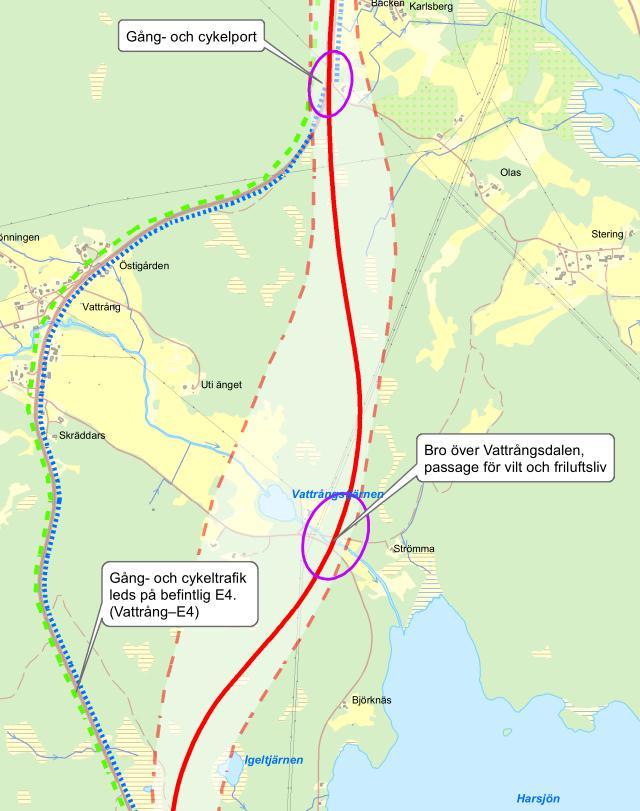 Vattrångsdalen Ny E4 börjar söder om Hammarbackarna.