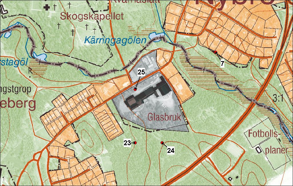 Bilaga 1 B1.3.2 Brunnsinventering En karta över lokaliserade brunnar i omgivningen runt Pukebergs ges i figur B1.3. Figur B1.3 Brunnar i omgivningen runt Pukebergs enligt SGUs brunnsarkiv. Tabell B1.