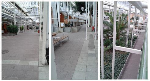 2.1 Glasgatan Glasgatan utgör en inbyggd gårdsmiljö som länkar de olika byggnaderna till varandra, se Figur 3. På fyra ställen i taket sitter så kallade nockar, vilka kan ses i Figur 2.
