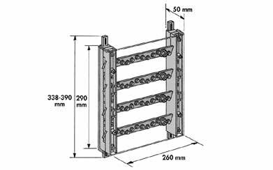 1 TR 125A Gängade skenor 12 x 4 - I = 125 A Enkel montering på DIN-skena eller montageplåt Skyddsskärmar på 5 sidor Försedd med en M6