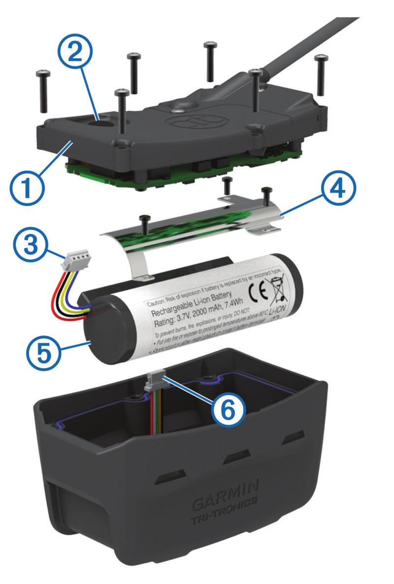 Instruktioner för att byta batteri i hundenheten T5 komponenter À Á Â Ã Ä Å Bakre platta Strömknapp Batterikontakt Batterilock Batteri Strömkontakt Avlägsna det gamla batteriet Innan du byter
