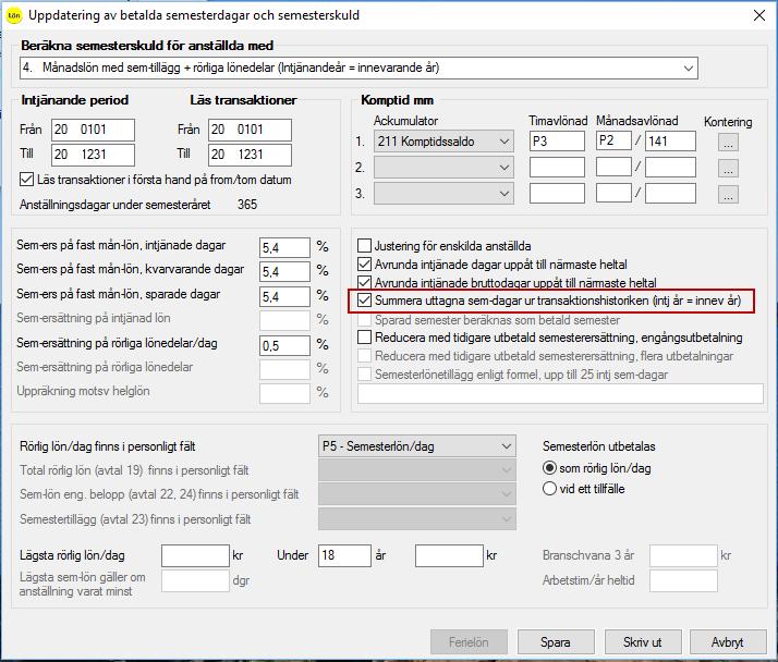 Programmet räknar fram antal intjänade semesterdagar under angiven period.