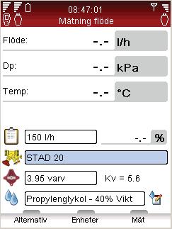 Snabbmätning Snabbmätning Snabbmätning Funktionsförklaring Använd snabbmätning för att mäta fl öde, differenstryck (Δp) och temperatur i ett vattenburet värme-/kylsystem.