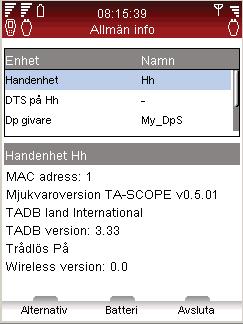 Information PC-kommunikation Information PC-kommunikation Funktionsförklaring Menyn Information visar grundläggande systemdetaljer för handenheten, inklusive alla tillgängliga givare.