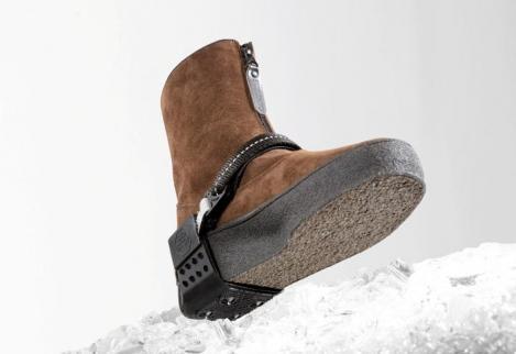 2.2.1 Wintergrip Wintergrip, se Figur 2, är ett halkskydd med fyra dubbar som fästs på hälen. Dubbarna är tillverkade i härdat stål och går att byta ut vid slitage.
