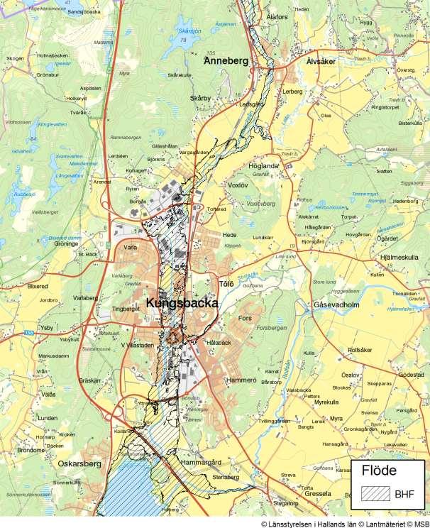 4 Karta med avgränsning Länsstyrelsen har föreslagit åtgärder som fokuserar på samma geografiska område som finns i hot- och riskkartorna och berör hantering av flöden med samtliga återkomsttider.