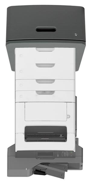 MX511dhe Placering Skrivbord eller justerbart skrivarställ Tillvalsmagasin för 250 eller 550 ark 1 2 3 Anmärkningar: Endast ett tillvalsfack