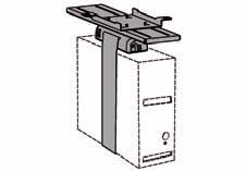 Datorhållare Silvergrå. För vertikal upphängning. Spännes fast med svart band. Justerbar i höjd, skjutbar och roterbar som standard. Icke låsbar. Maxvikt dator 20 kg.