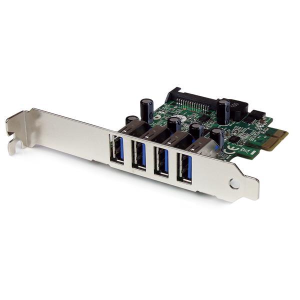 PCI Express PCIe SuperSpeed USB 3.0- kontrollerkortadapter med 4 portar och UASP - SATA-ström Product ID: PEXUSB3S4V PEXUSB3S4V PCI Express USB 3.0-kortet (med SATA-ström) lägger till 4 externa USB 3.