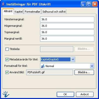6.13 PDF -utskrift 6.13.1 Användningsområde Med hjälp av PDF-utskrift kan du enkelt skapa PDF-utskrifter av webbsidor. Denna modul omvandlar text, bild och tabeller på webbsidor till PDF-utskrifter.
