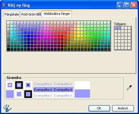 Webbsäkra färger Använd någon av följande Webbsäkra färger om du vill vara säker på att färgen inte blir kornig vid visning på bildskärmar med 256 färgers