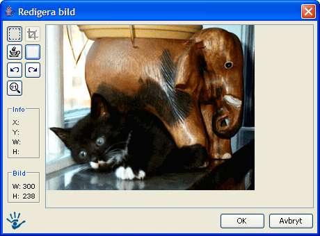alltid kvar. Här finns de vanligaste funktionerna för att redigera en bild: Markera ett område: Markerar ett valfritt område. Klicka och dra ut. Beskär bild: Beskär markerat område på bilden.