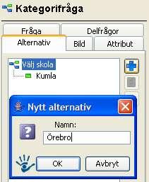 OBS! För att frågan skall visas under fliken Alternativ så får man klicka OK och spara sidan och därefter öppna enkäten igen. Klicka på fliken Delfrågor.