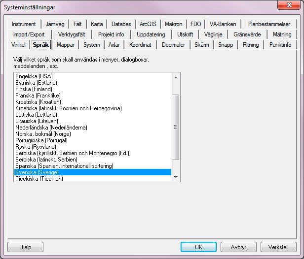 Topocad 13 manual Språk Arkiv Inställningar Systeminställningar - språk Språket väljs efter det språk som är inställt i Windows.