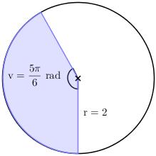 b Area cirkelsektor = andel hela cirklens area A = v 360 r Då 360 = rad fås A = v r A = vr sätt in värden på v och r 5 A = 6 A = 5 1 4 A = 5 3 A 5.