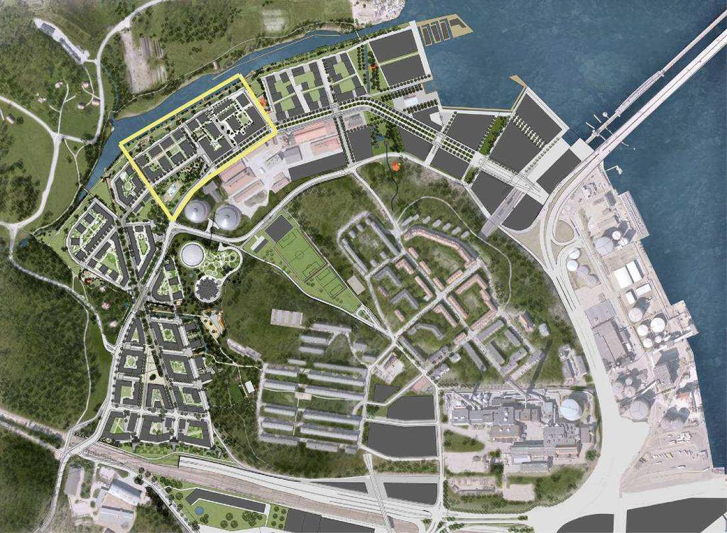 Detaljplan Norra 2 markerad i gult Lägenhetsfördelning 2 RoK 50-60 kvm 59 st 39% 3 RoK 70-87 kvm 62 st 40% 4 RoK 95-97 kvm 27 st 18% 5 RoK 125-138 kvm 4 st 3% (5 RoK är i etage med uthyrningsrum med