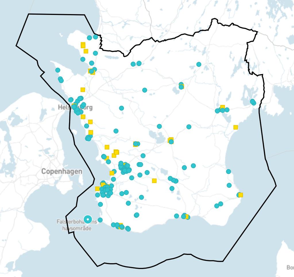 Befintliga och beviljade laddstationer i Skåne november 2016 Befintliga laddstationer