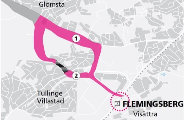 15(43) 4.1.1 Flemingsberg Glömsta I södra änden utgår spårvägen från ett hållplatsläge i nära anslutning till Flemingsbergs station.