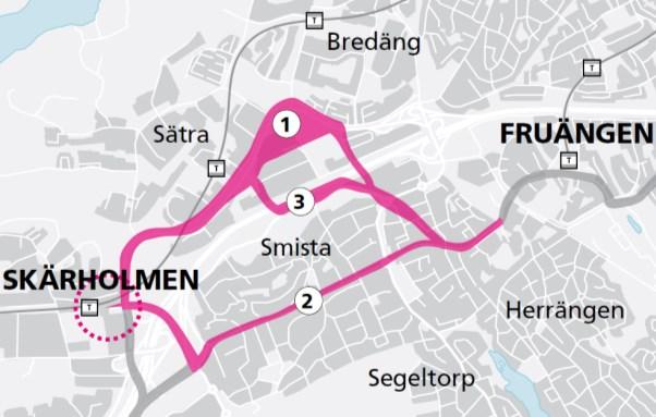 I alternativ Bro över E4/E20 planeras spårvägen fortsätta norrut på en ny bro över motorvägen. Den nya bron betjänar gång-, cykel- och kollektivtrafik, dock inte allmän vägtrafik.