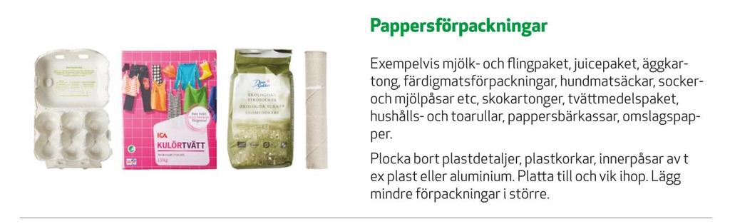 PAPPERSFÖRPACKNINGAR Vad är en pappersförpackning? I familjen pappersförpackningar ingår pappkartonger, mjölk- och juiceförpackningar, papperskassar, påsar och omslagspapper.