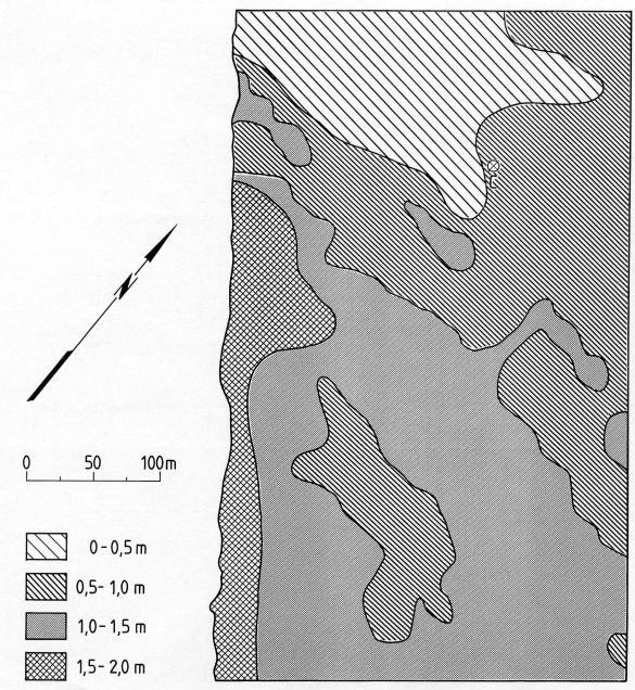 2.2 Torvdjup och torvegenskaper före etableringen av intensivodlingen Sommaren 1983 karterades torvdjupet inom den del av torvtäktsytan, där intensivodlingsytan skulle anläggas.