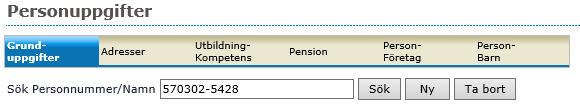 Mina medarbetare Anställning Personuppgifter För att söka upp en person så kan du skriva in efternamn eller personnummer.