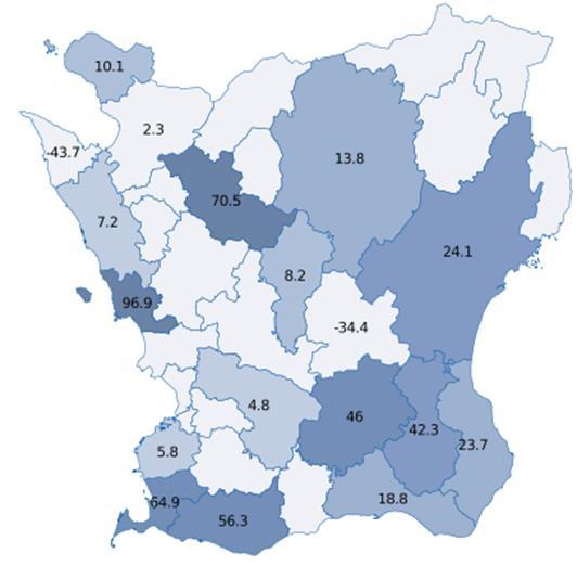 5 Positiv utveckling i 16 skånska kommuner Bland Skånes kommuner hade 16 kommuner en positiv utveckling av gästnätter under januari 2017.