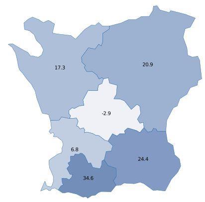 Bortfallet motsvarar 15 kommuner som under månaden haft för få inrapporterande anläggningar för att siffror ska kunna särredovisas för kommunerna.
