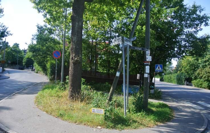 45. Grönytor vid Långsjövägen- Myrvägen Karaktär: Övriga gröna friytor (Gatumark). Innehåll: Där Långsjövägen möter Myrvägen finns en yta som gränsar mot en villaträdgård och kantas av en trottoar.