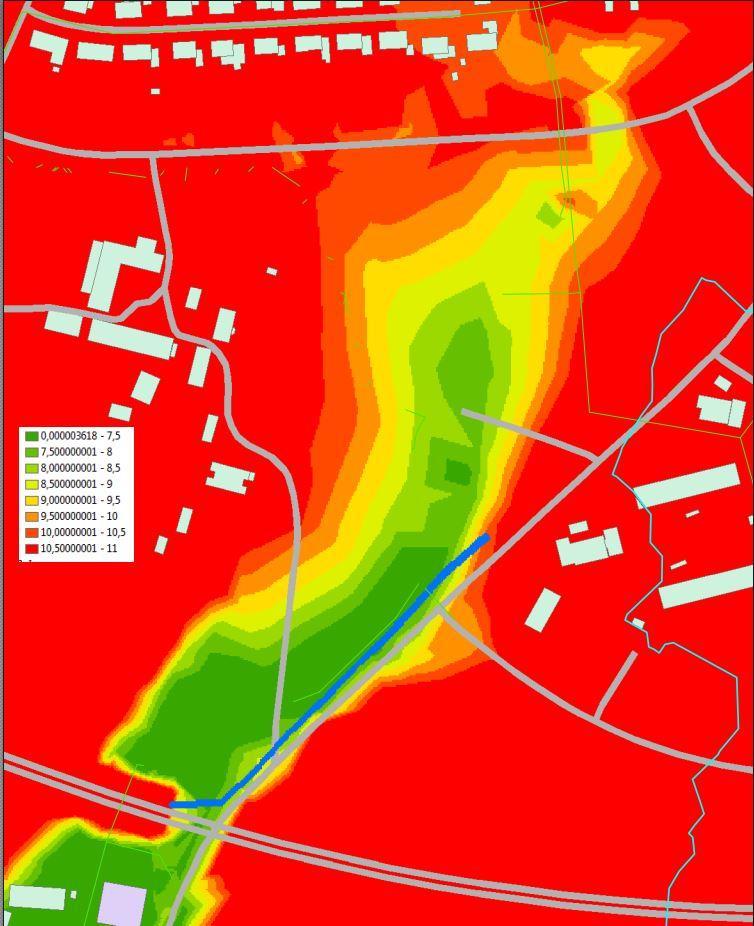 4.1 AFVELSGÄRDE 4.1.1 Höjdanalys Norr om E22 finns ett större lågpunktsområde där stora mängder vatten kommer att ställa sig vid kraftigt regnfall.