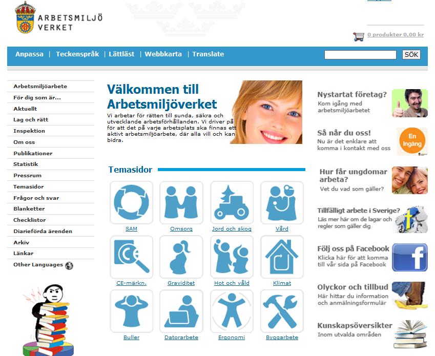 Arbetsmiljöverkets hemsida, www.av.