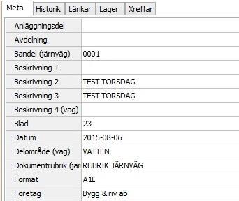 Arbeta med Hantera metadata Metadata för dokument visas i filinformationsfönstret. Här kan du se och ändra i dokumentets metadata.